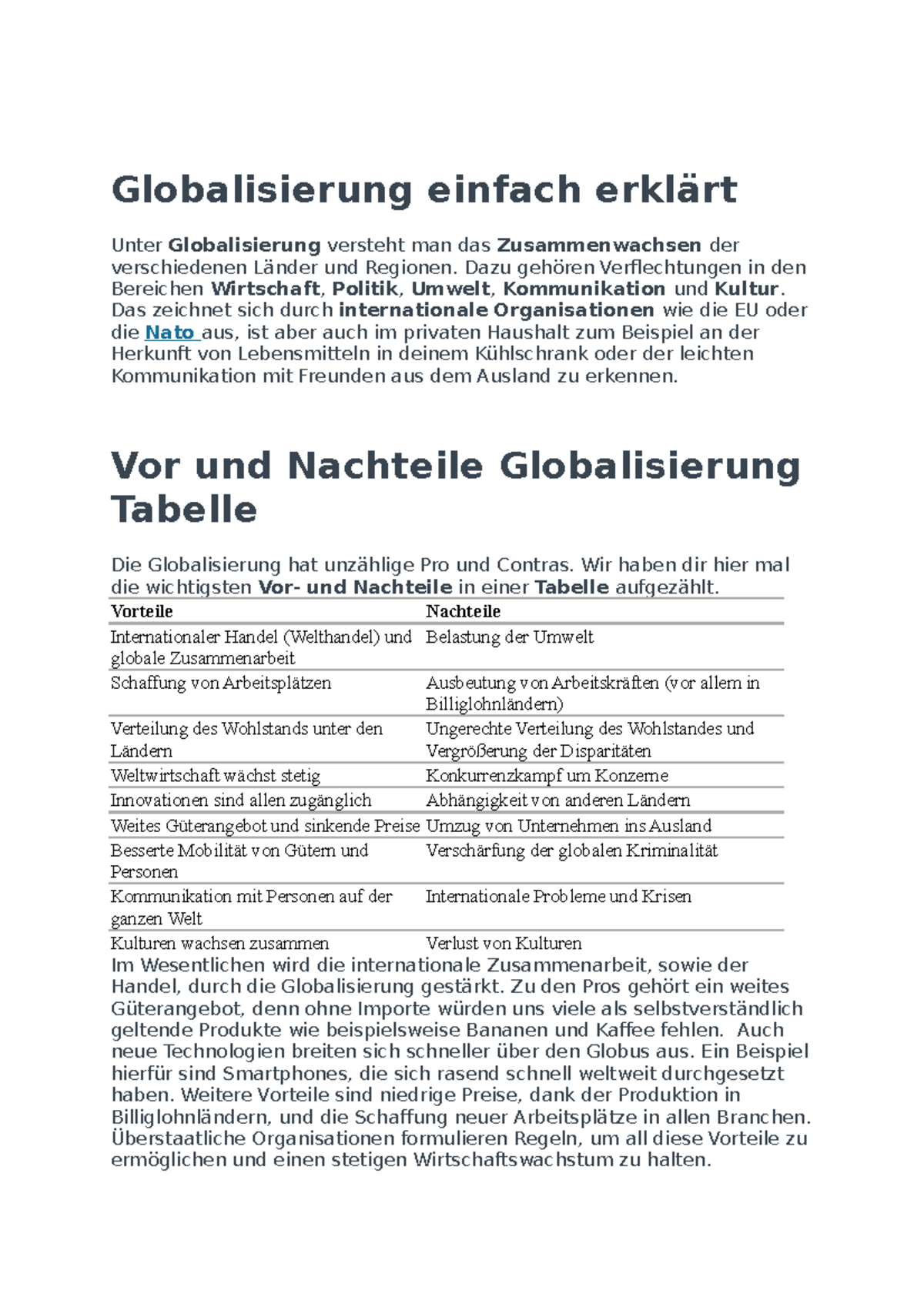 Globalisierung einfach erklärt - Globalisierung einfach erklärt Unter