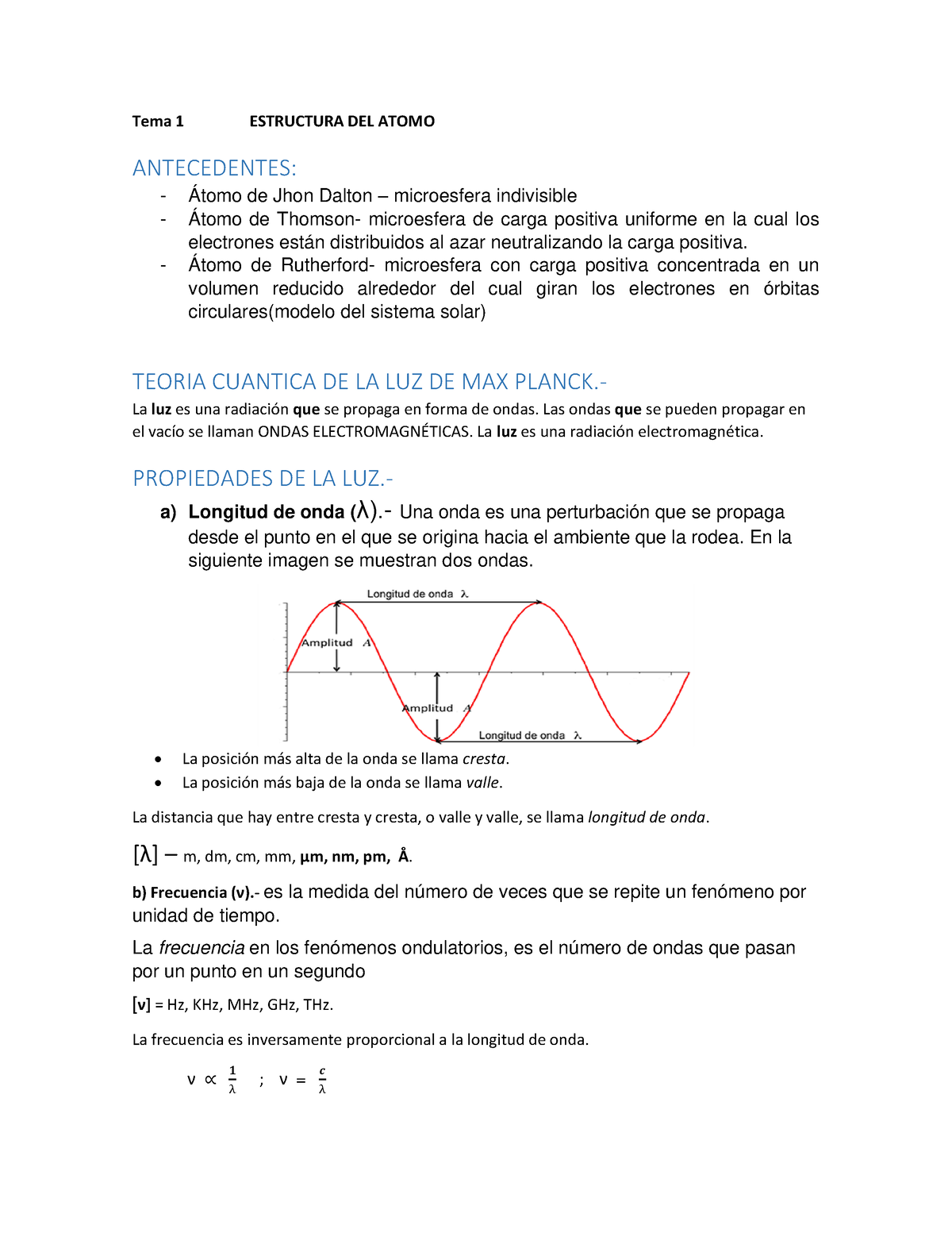 TEMA 1 Estructura Atomica - Tema 1 ESTRUCTURA DEL ATOMO ANTECEDENTES ...