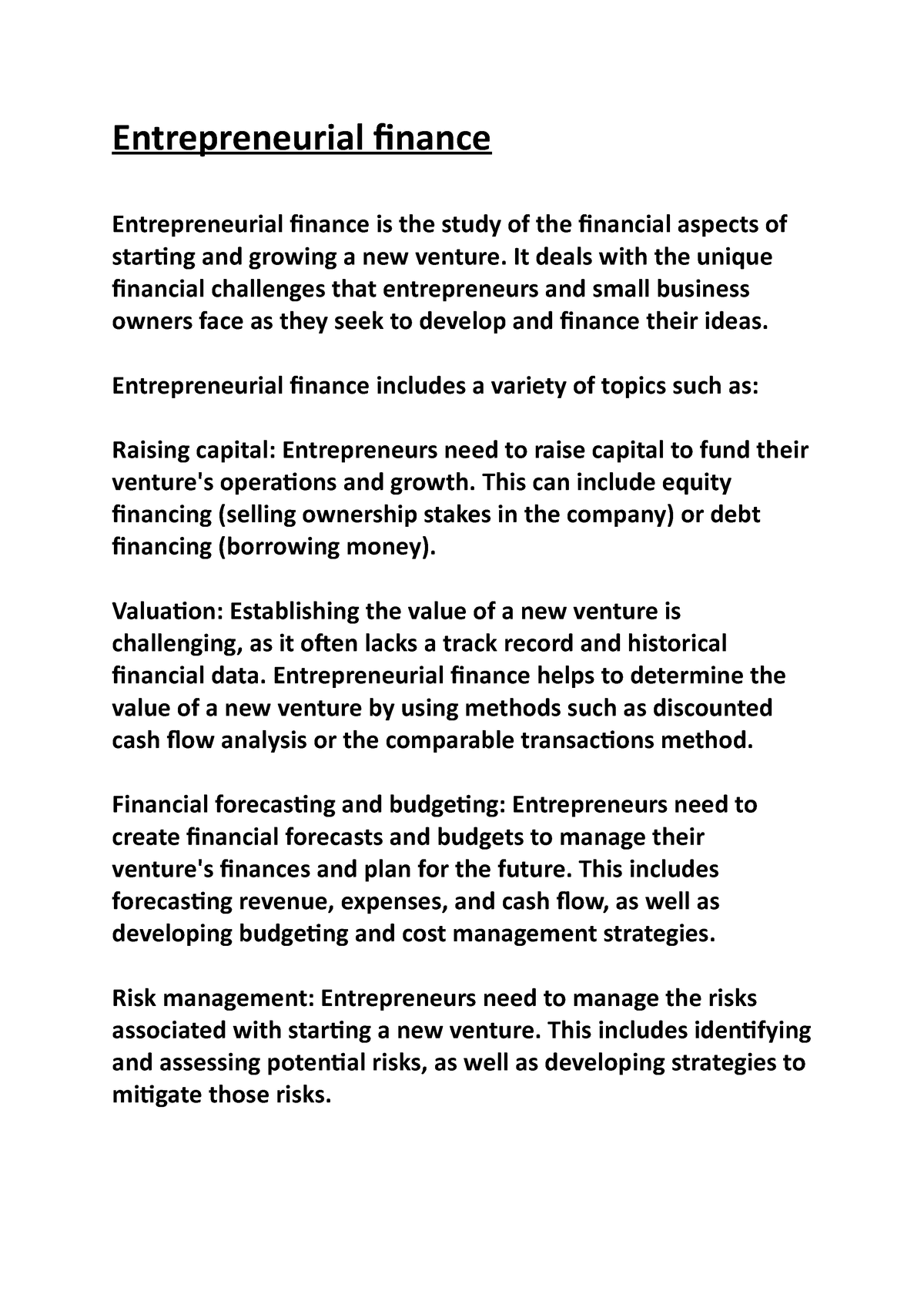 thesis on entrepreneurial finance