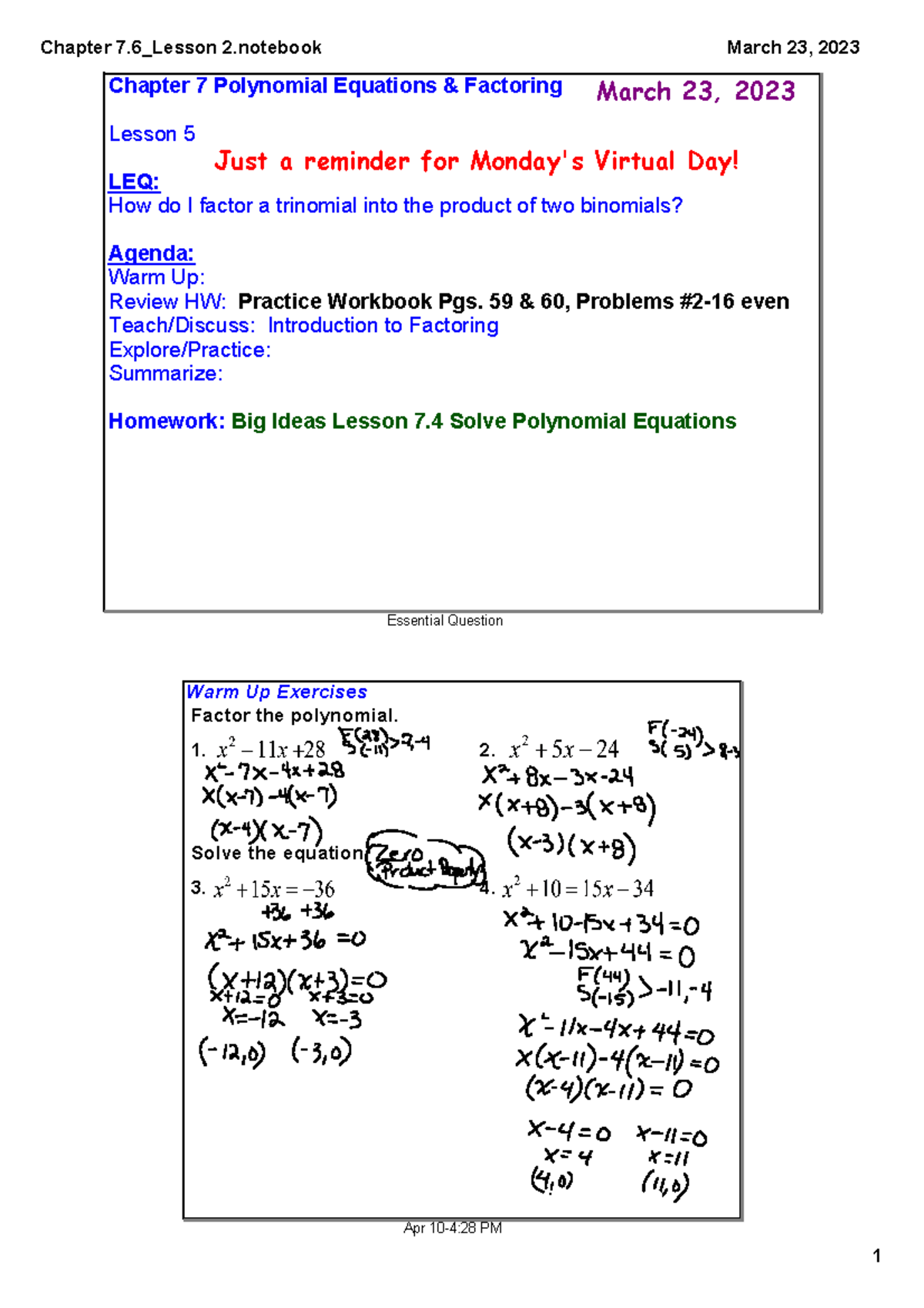 Chapter+7 - Chapter 7 - Essential Question Chapter 7 Polynomial ...