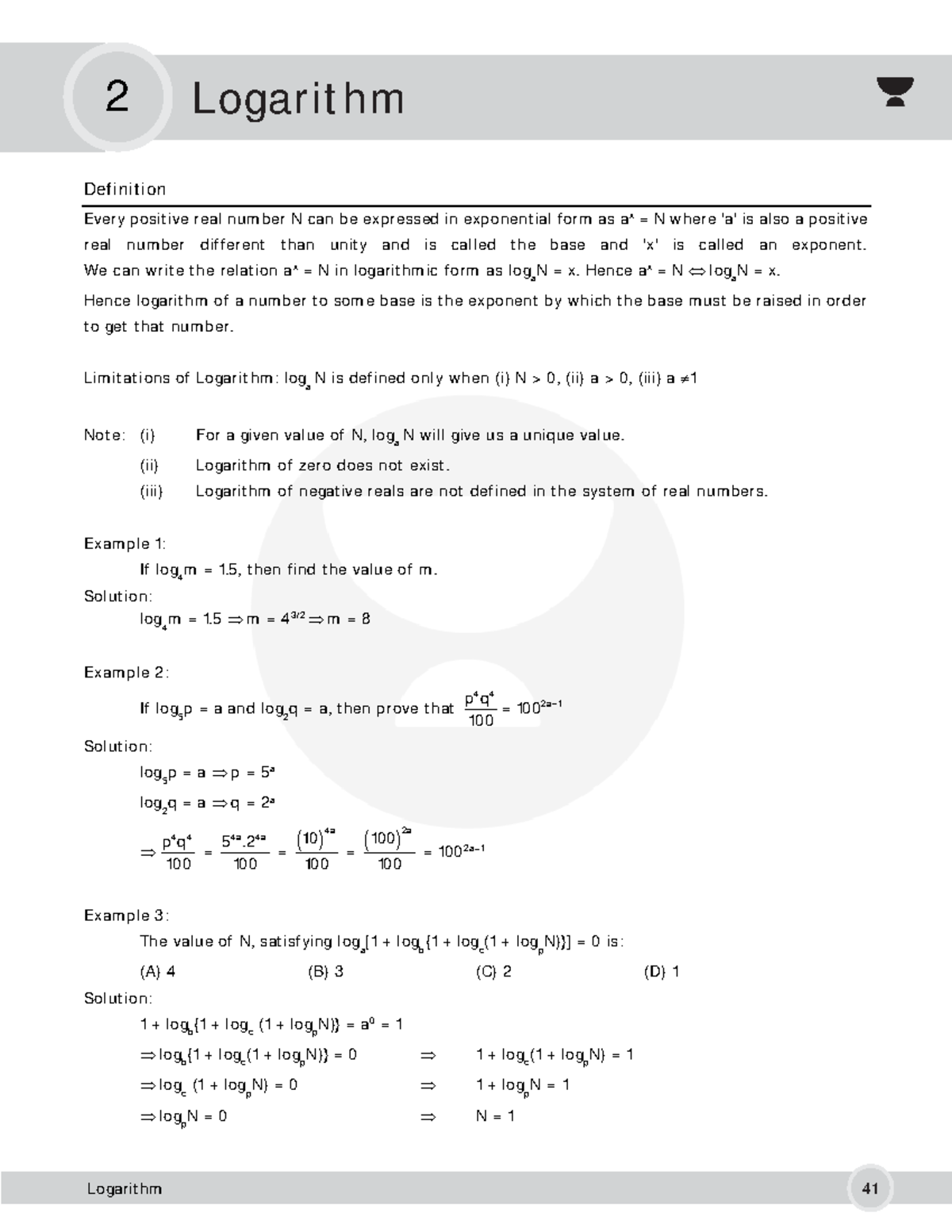 Logarithm Question - 2 Logarithm ####### Definition Every positive real ...