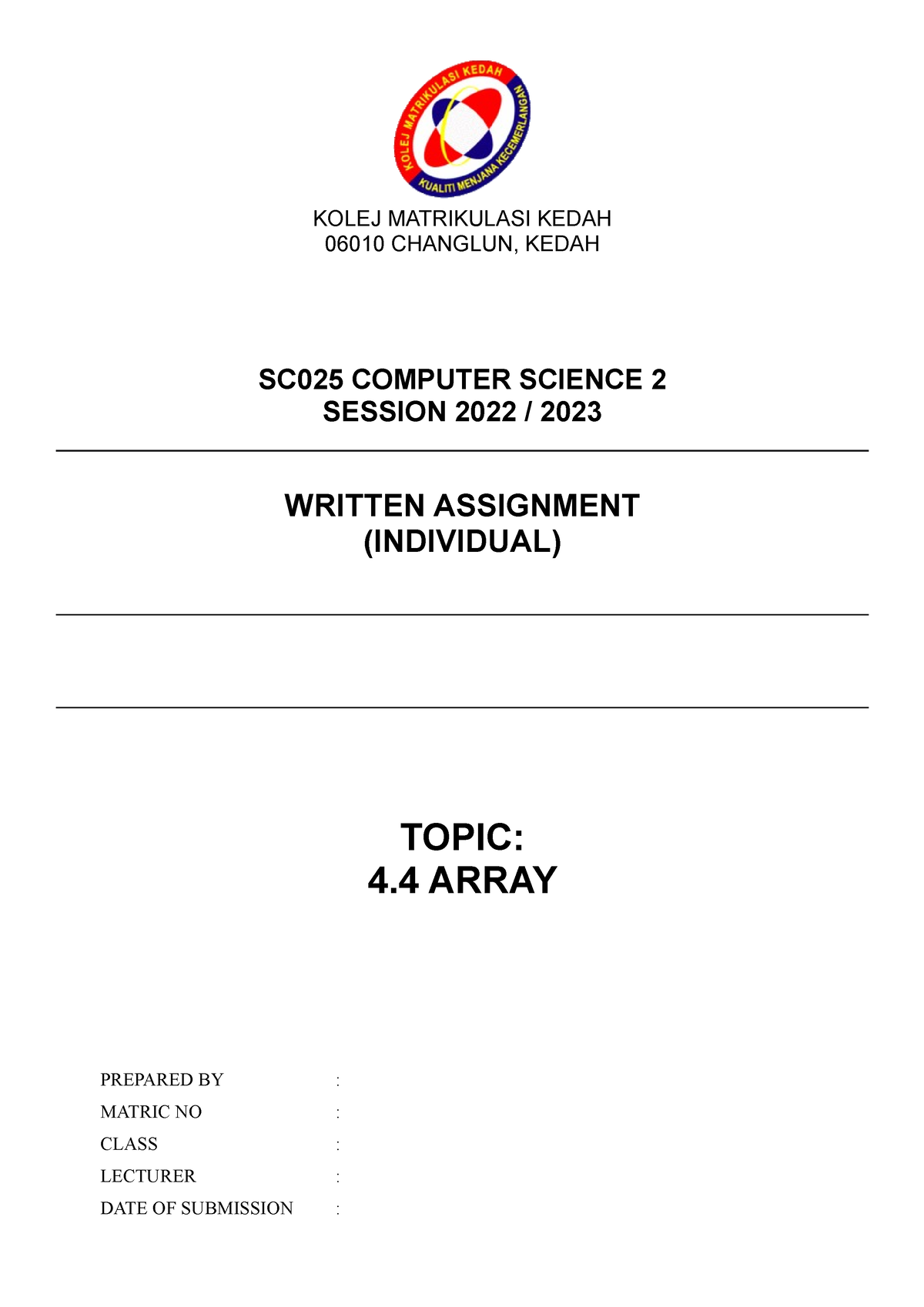 written assignment sc025