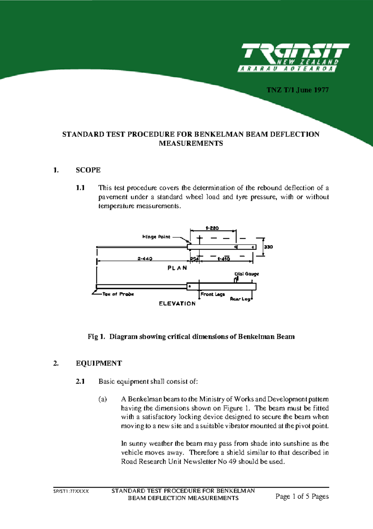 Benkelmanbeamdeflectionmeasurements SP/ST177XXXX STANDARD TEST