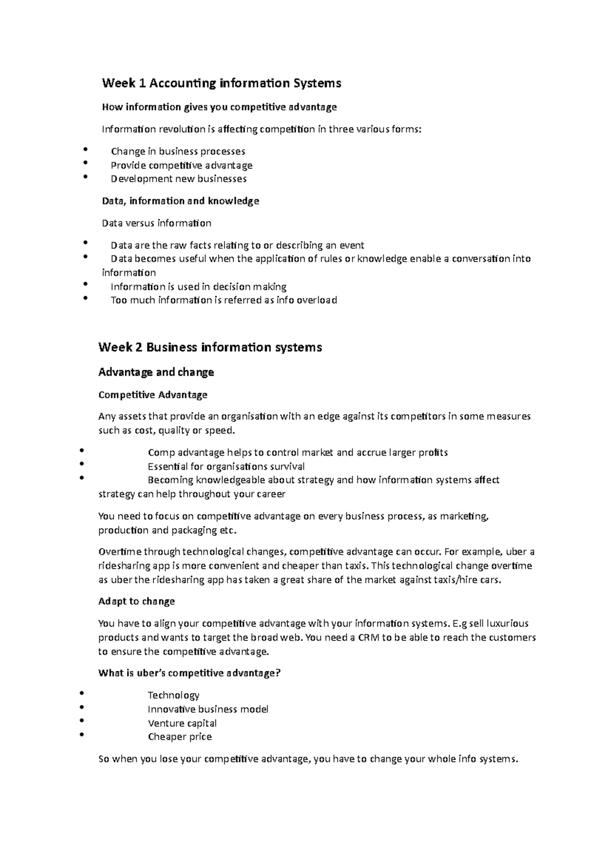 BIS notes - Week 1 Accounting information Systems How information gives ...