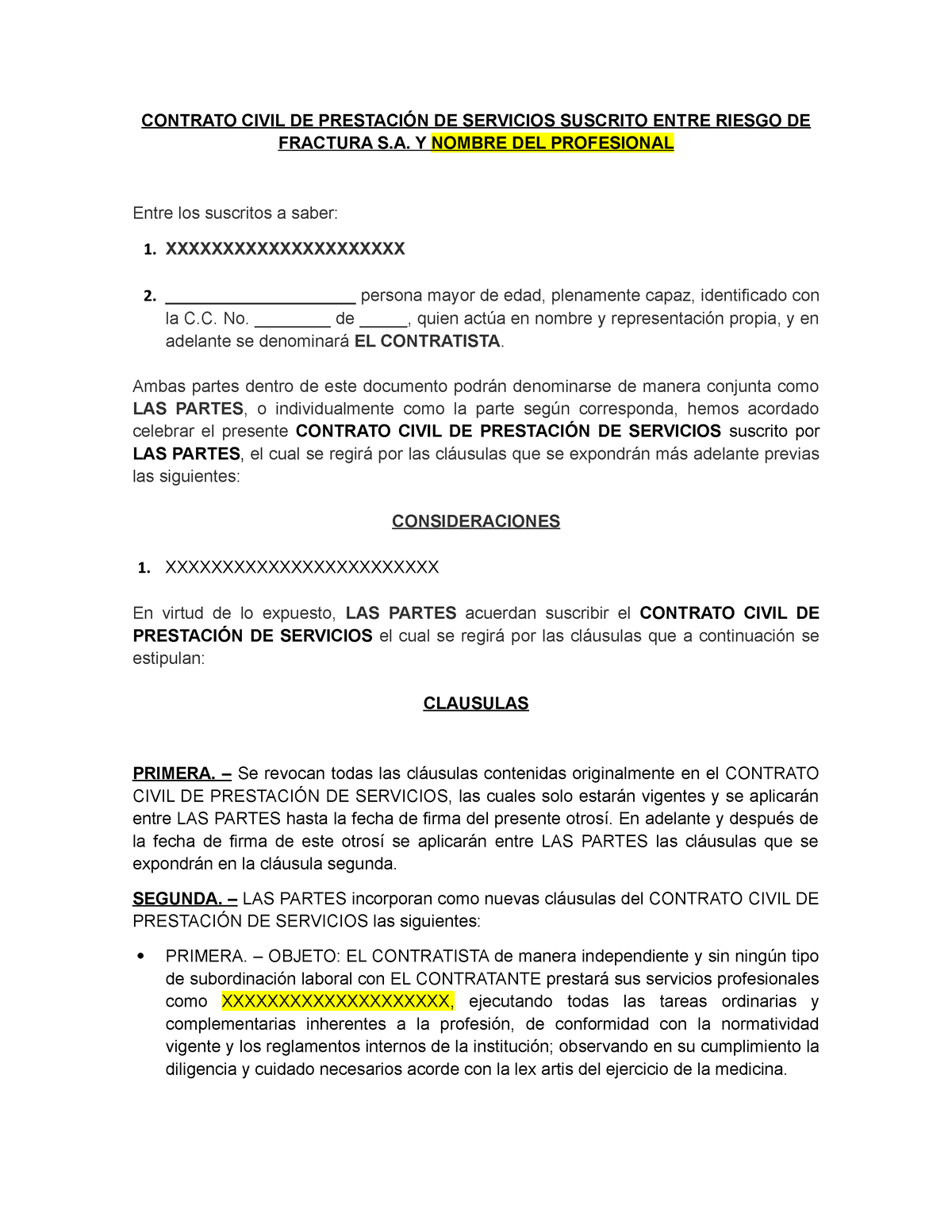 Modelo Otrosi Contrato Civil De PrestaciÓn De Servicios Suscrito Entre Riesgo De Fractura S Y 7592