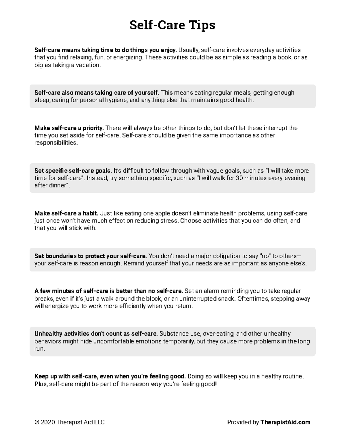 Selfcaretips Support to provide to clients SelfCare Tips © 2020