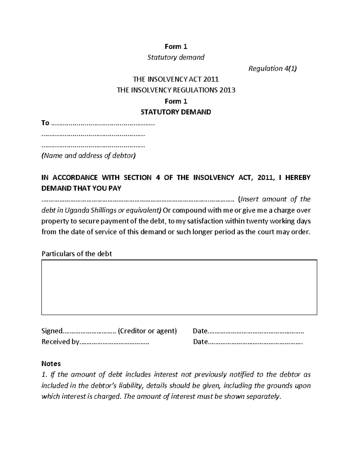 Statutory-demand-1638975725 - Form 1 Statutory demand Regulation 4(1 ...