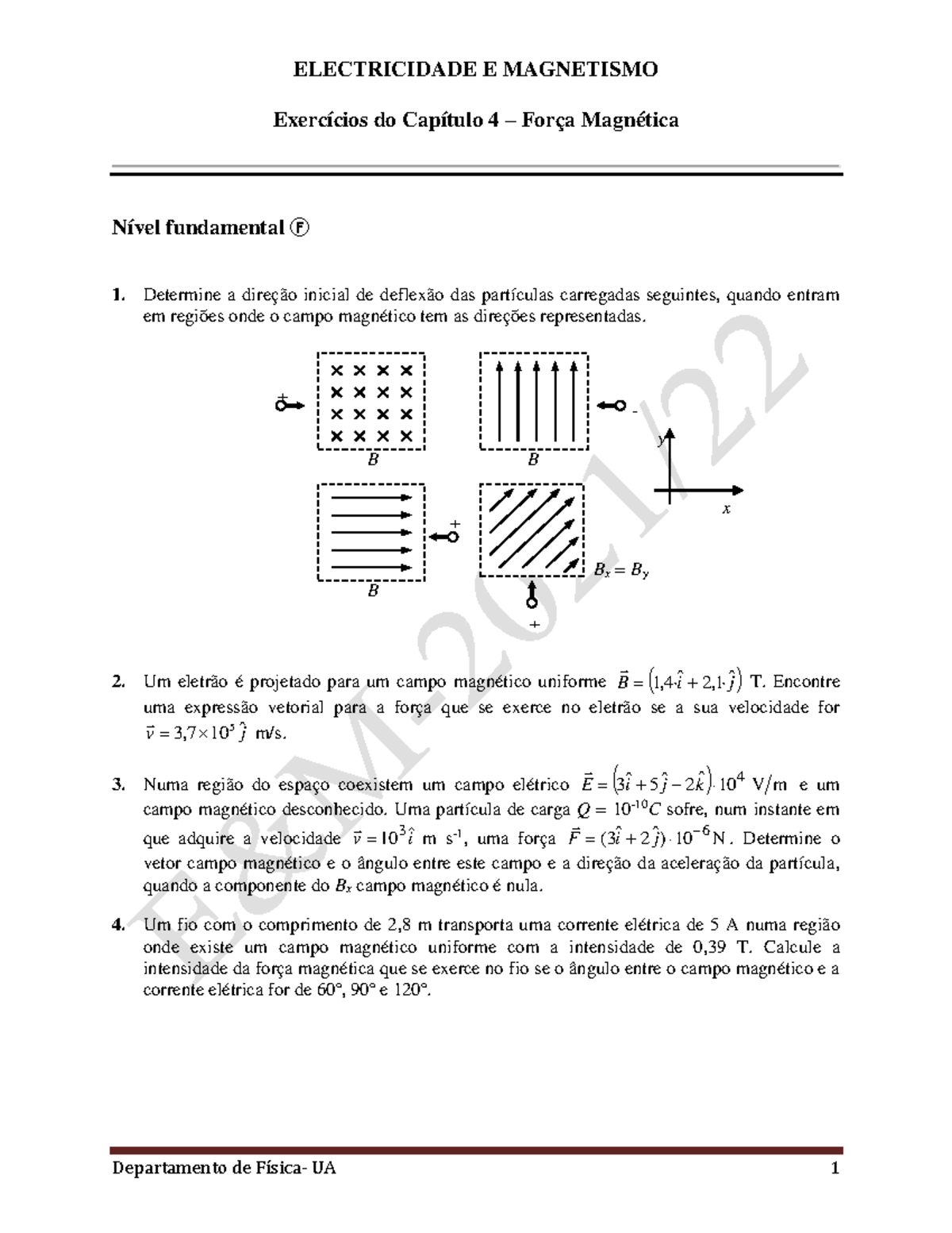 Cap 4-TP- Força Magnética 2021-22 - ELECTRICIDADE E MAGNETISMO ...