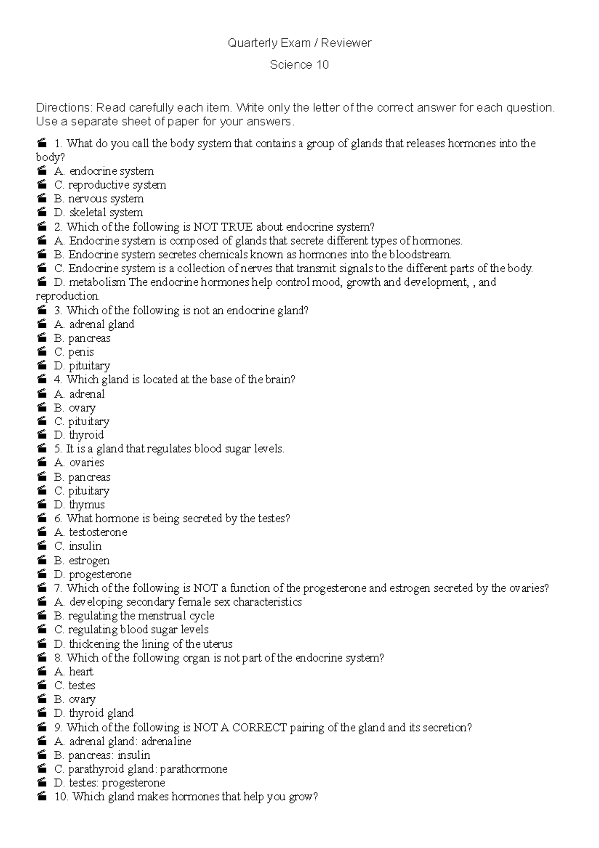 G10 Science - LECTURE - Quarterly Exam / Reviewer Science 10 Directions ...