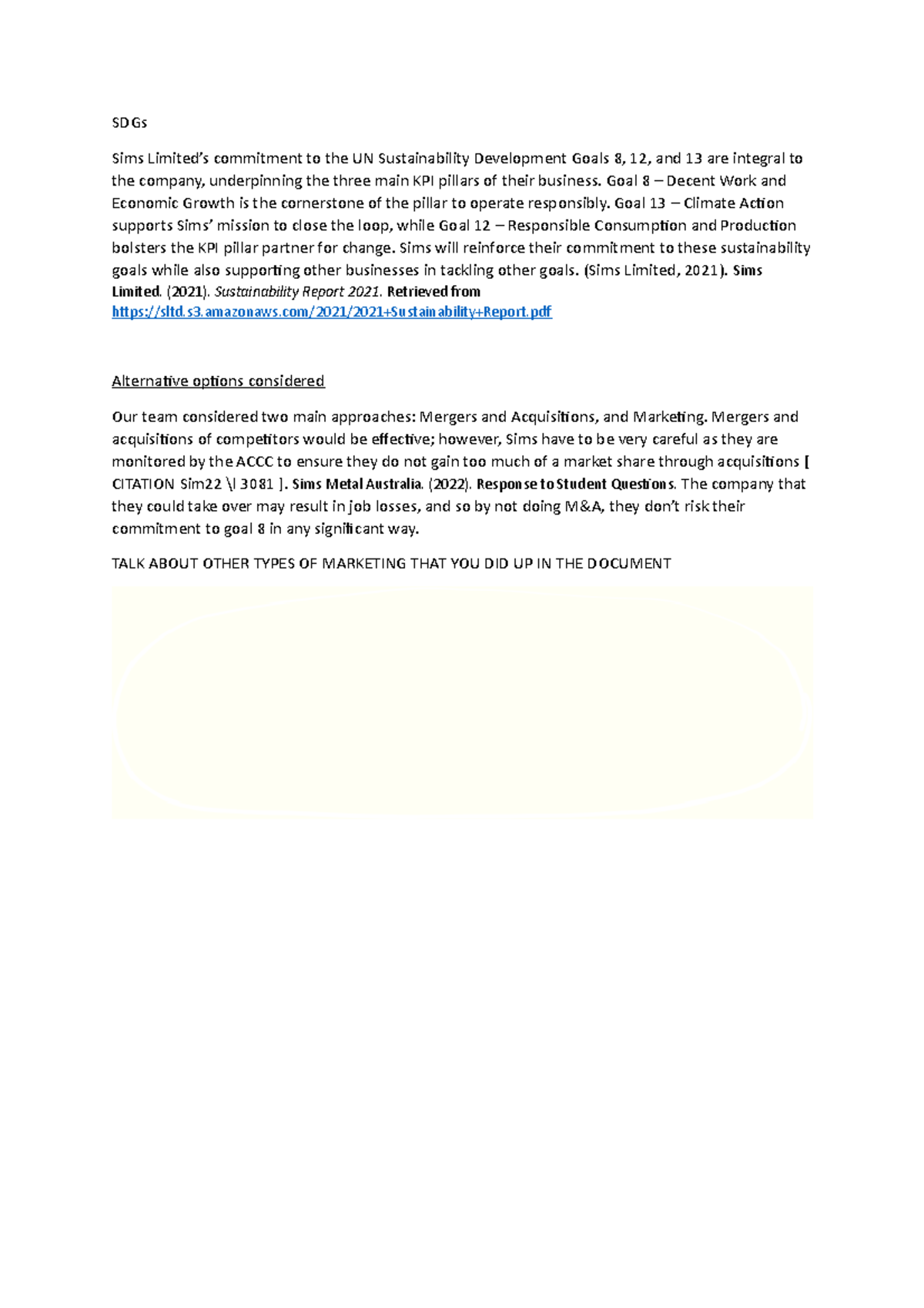 Notes - SDGs Sims Limited’s commitment to the UN Sustainability ...