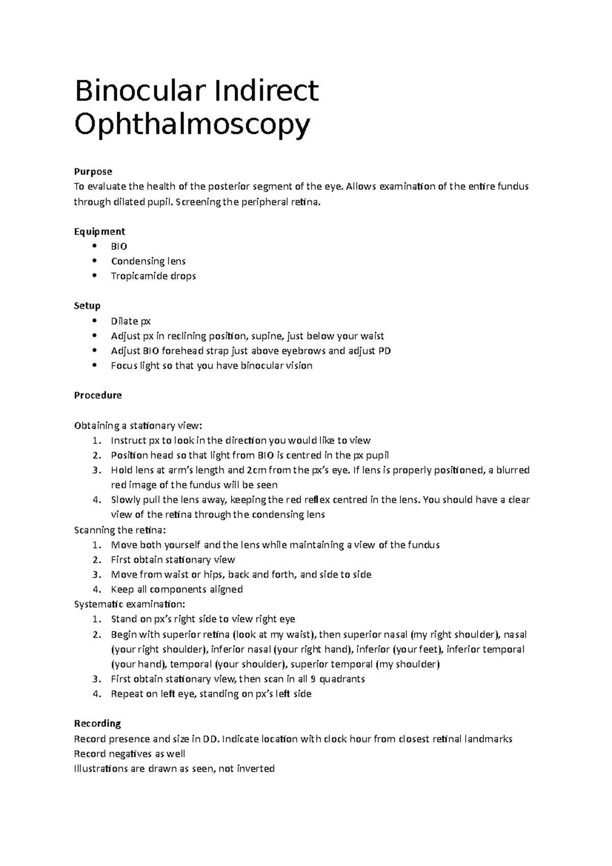 Binocular Indirect Ophthalmoscopy Binocular Indirect Ophthalmoscopy