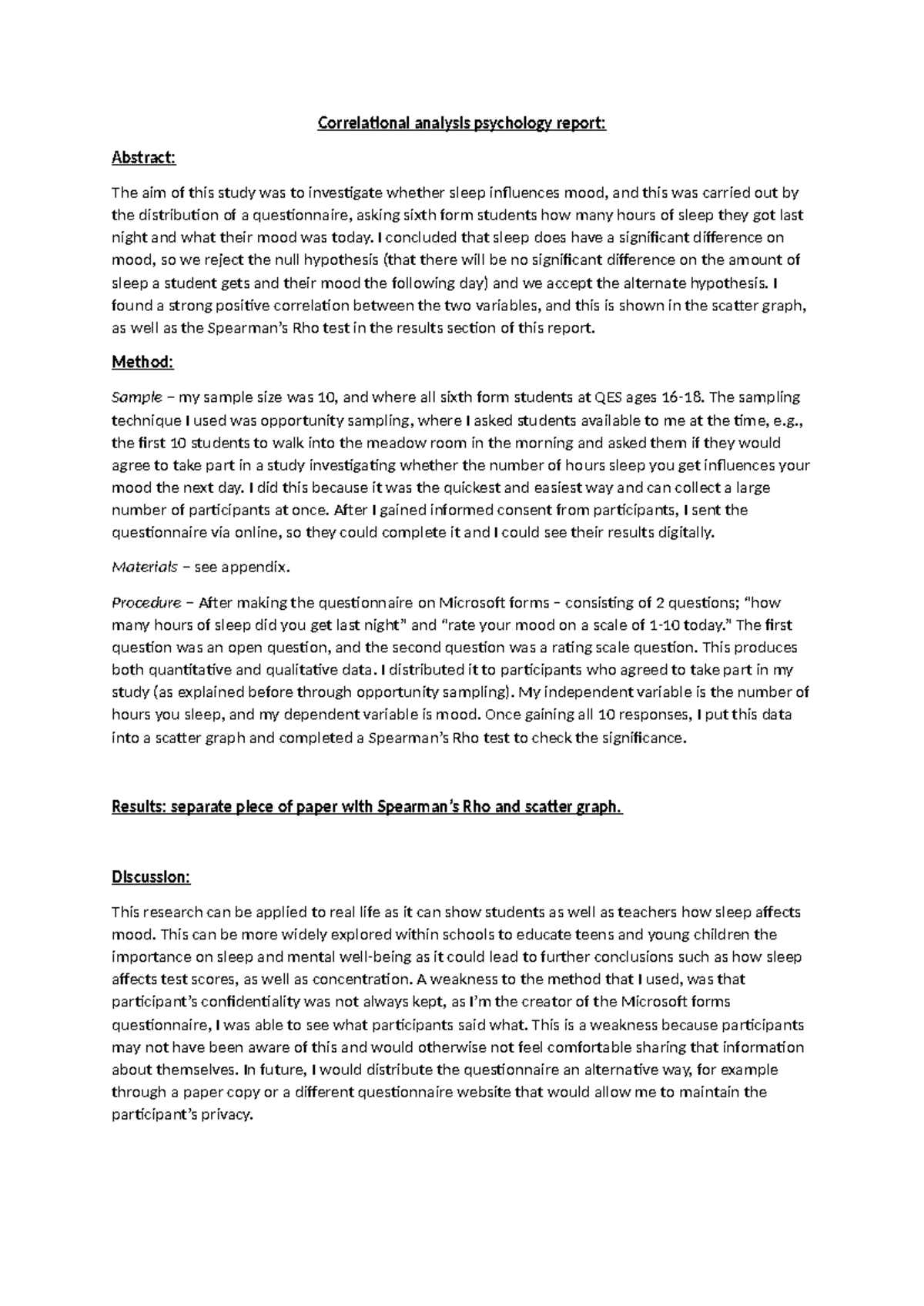 Correlational Analysis Report - Correlational Analysis Psychology 