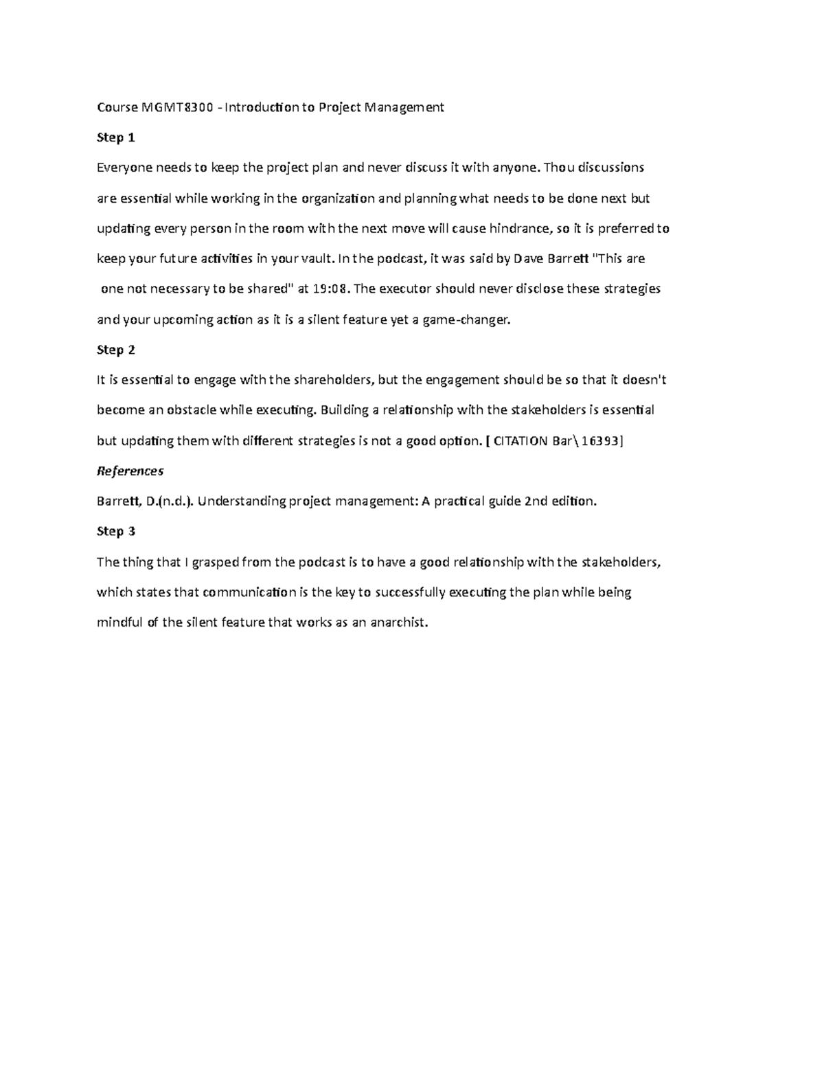 Week 3 Reflection Assignment Course Mgmt00 Introduc琀椀on To Project Management Step 1 Everyone Studocu