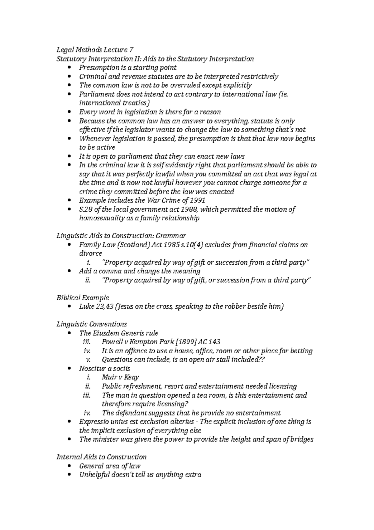 Lecture 7 - Statutory Interpretation 2 - Legal Methods Lecture 7 ...