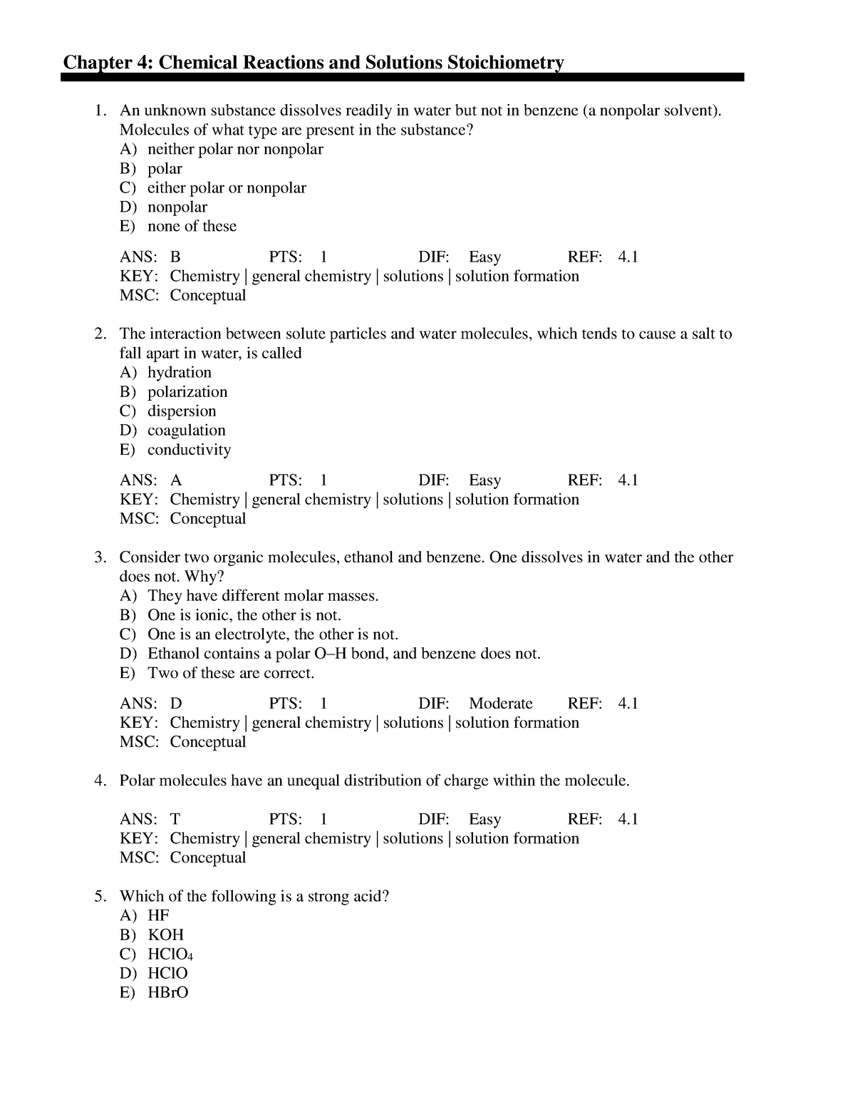 Zumdahl 9th Edition Test Bank Chap 4&5 - Copy - Chapter 4: Chemical ...