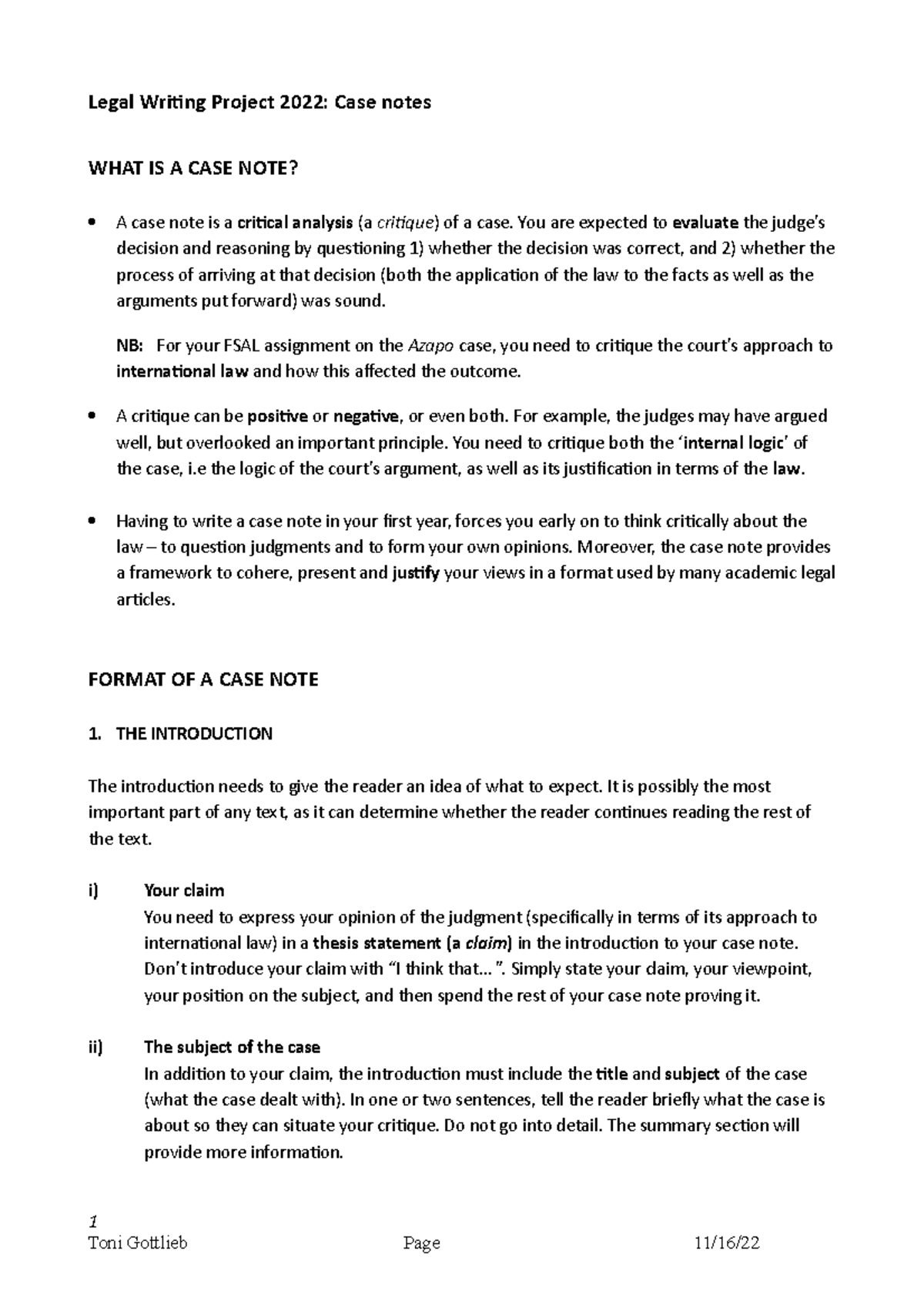 4.1 Components of a case note - Legal Writing Project 2022: Case notes ...