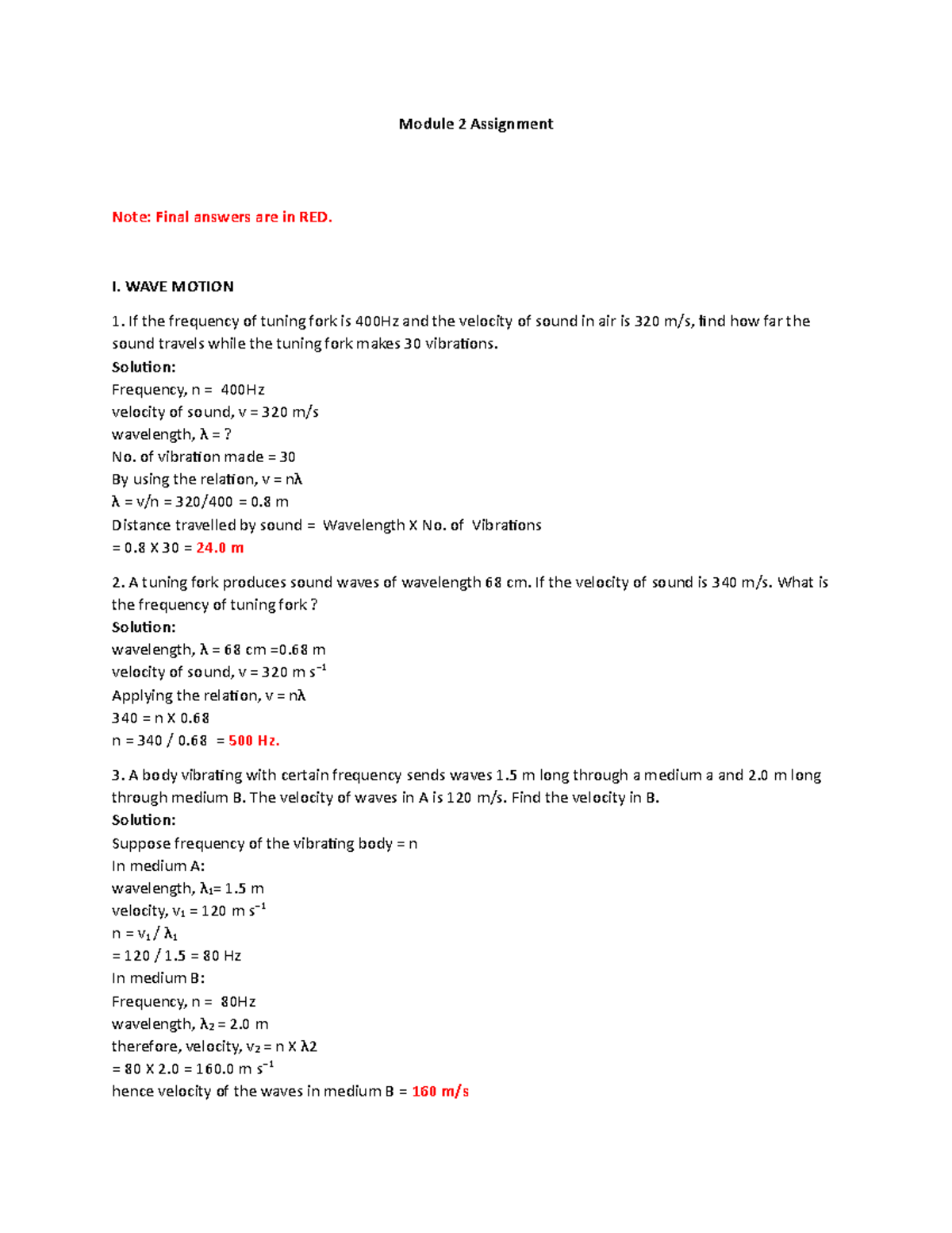 Module 2 Assignment - science - Module 2 Assignment Note: Final answers ...