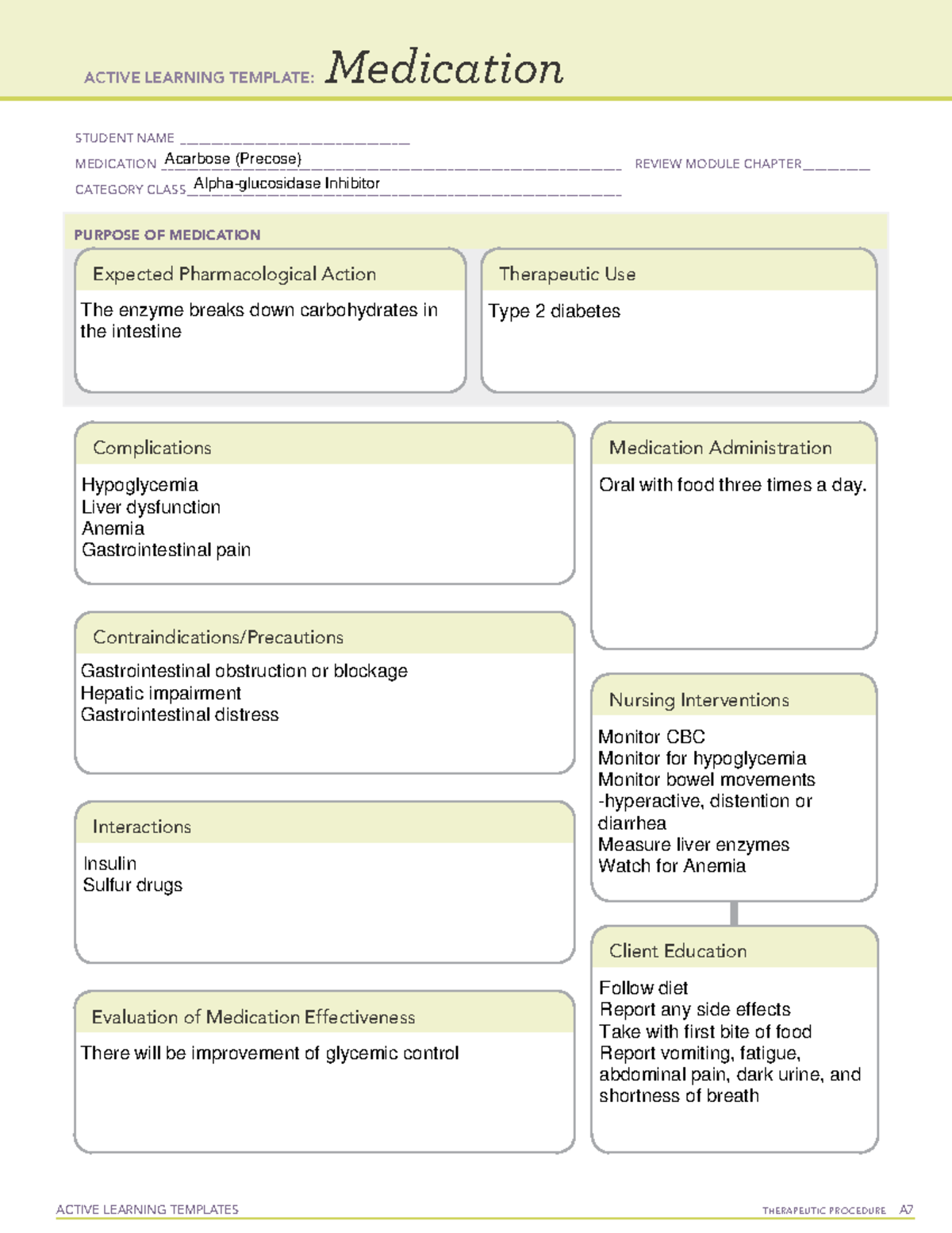 ati-acarbose-precose-medication-sheet-active-learning-templates-therapeutic-procedure-a