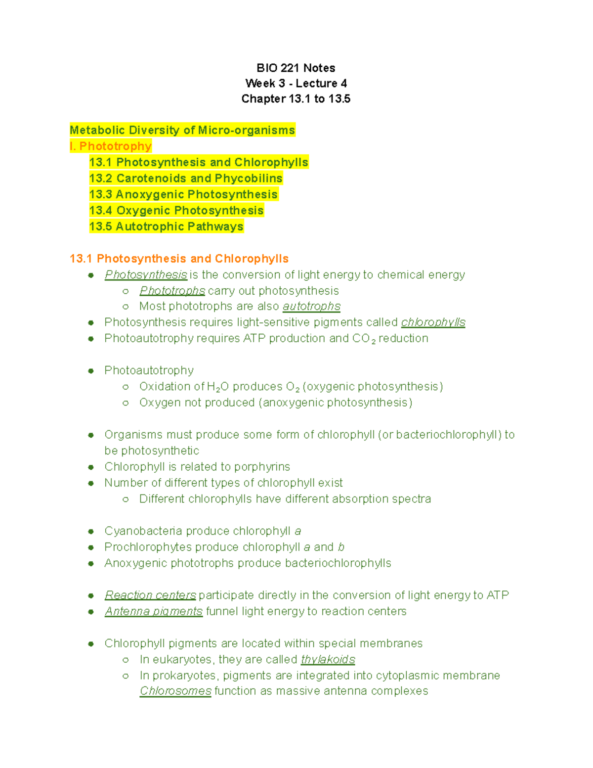 BIO 221 Week 3 Lecture 4 - BIO 221 Notes Week 3 - Lecture 4 Chapter 13 ...