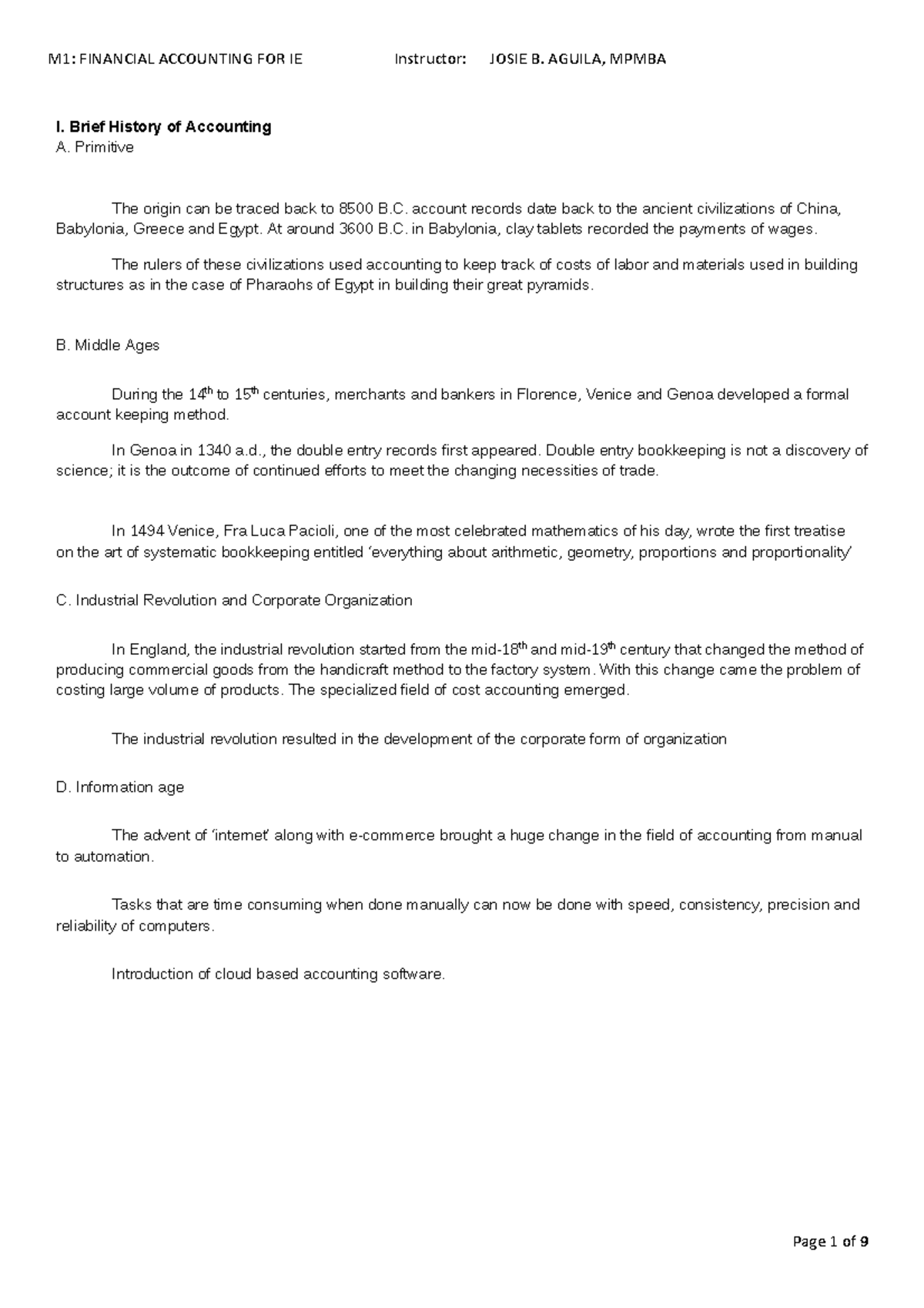 Module- Lesson-1 - Lecture Notes 1 - M1: FINANCIAL ACCOUNTING FOR IE ...