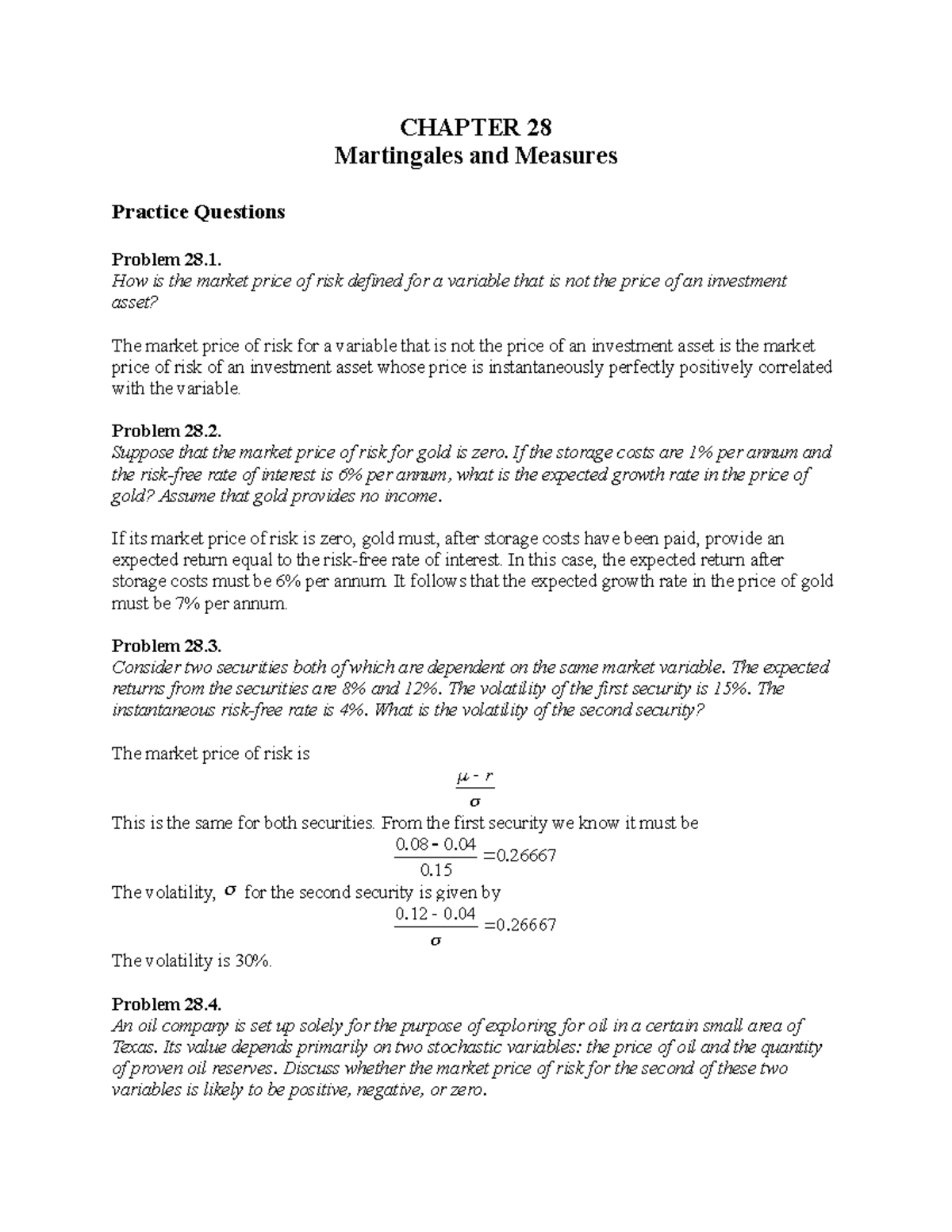 Hull OFOD 9e Solutions Ch 28 - CHAPTER 28 Martingales And Measures ...