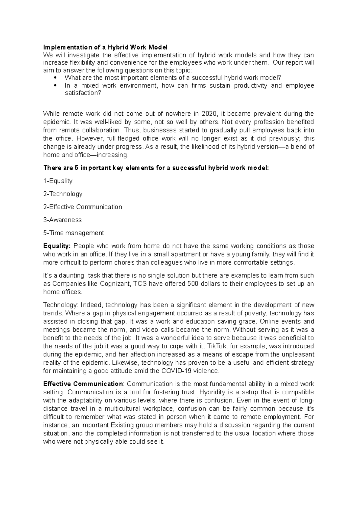Implementation of remote work model - Implementation of a Hybrid Work ...