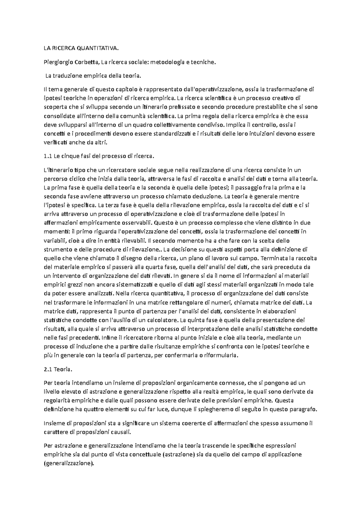 Ricerca Quantitativa - LA RICERCA QUANTITATIVA. Piergiorgio Corbetta ...