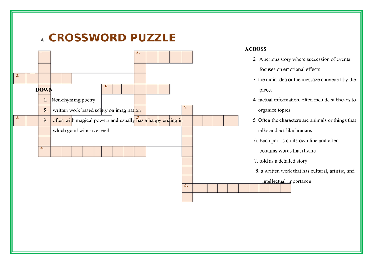 Crossword Puzzle Copy Copy ACROSS 2 A serious story where