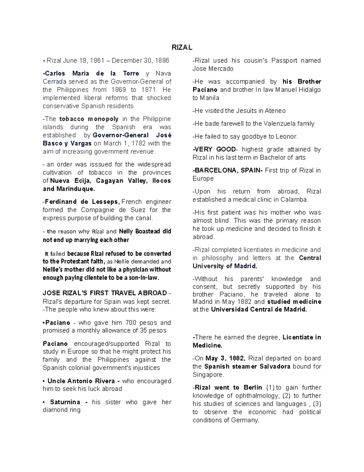 Rizal Notes - RIZAL Rizal June 19, 1861 – December 30, 1896 -Carlos ...