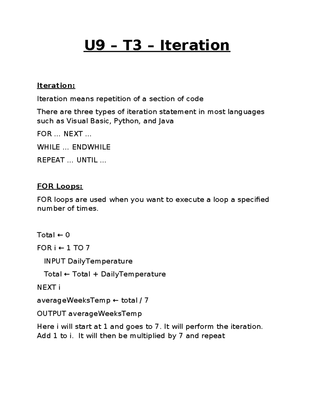 U9 - T3 - Iteration - U9 – T3 – Iteration Iteration: Iteration means ...