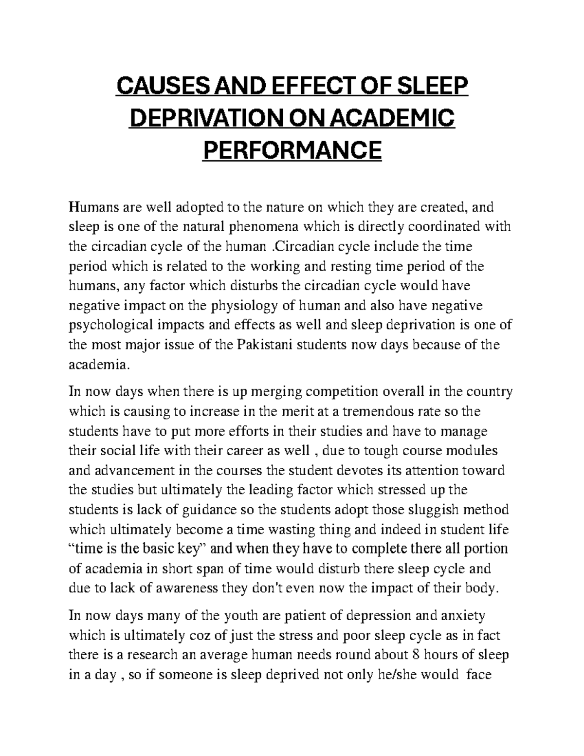 Causes AND Effect OF Sleep Deprivation ON Academic Performan - CAUSES ...
