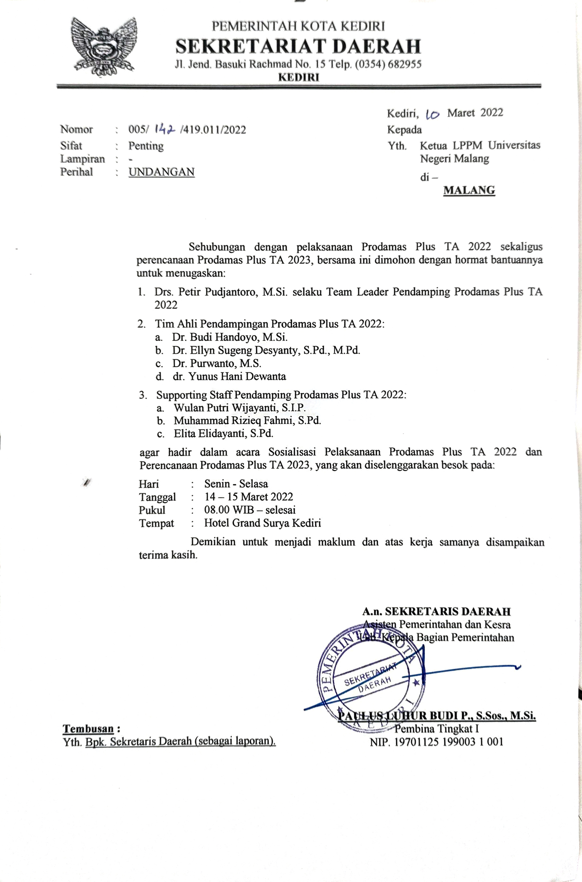 Undangan Walikota Kediri - Management Of Training And Courses - UM ...