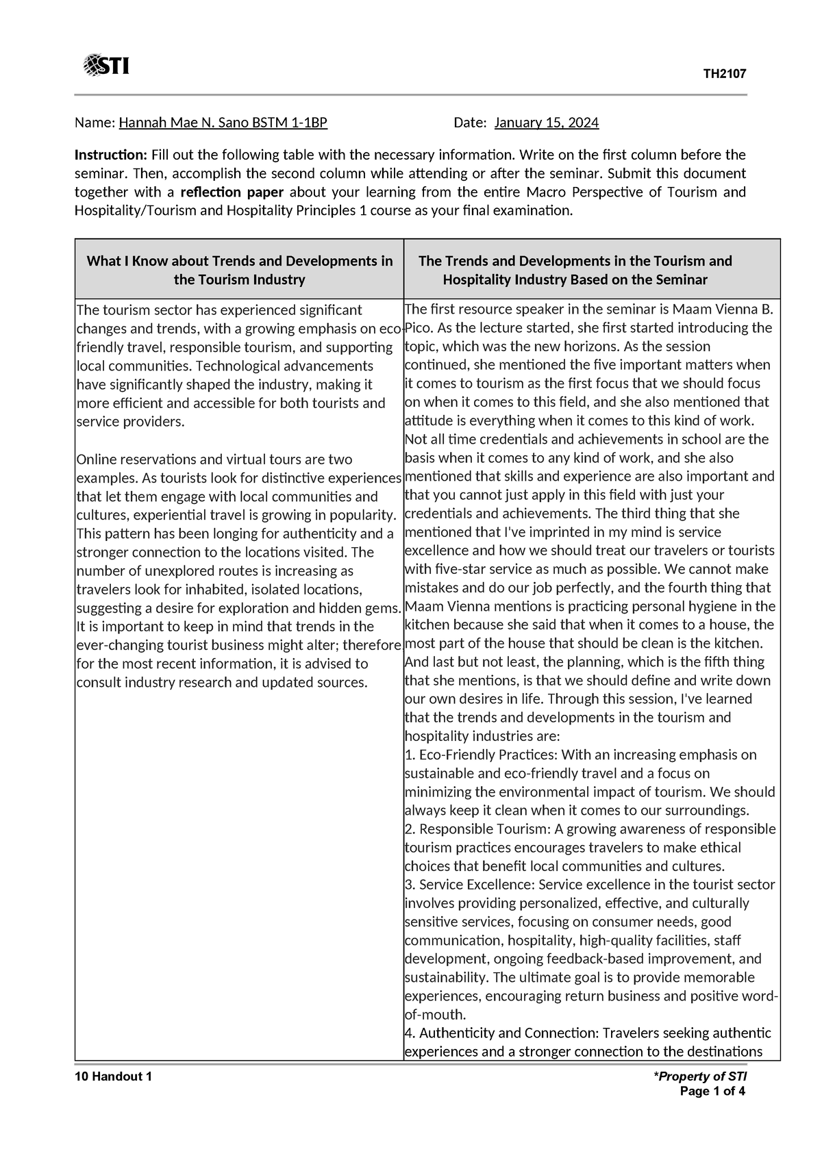 10 Handout 1(4) Reflection Paper - 10 Handout 1 *Property of STI Name ...