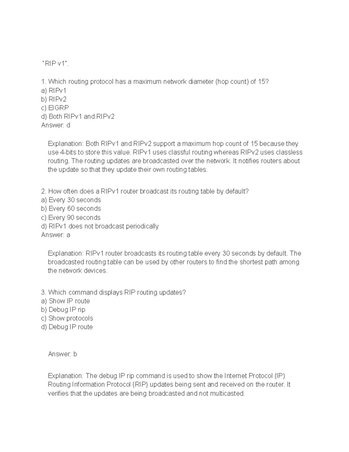 Computer Network (51) - “RIP v1”. Which routing protocol has a maximum ...
