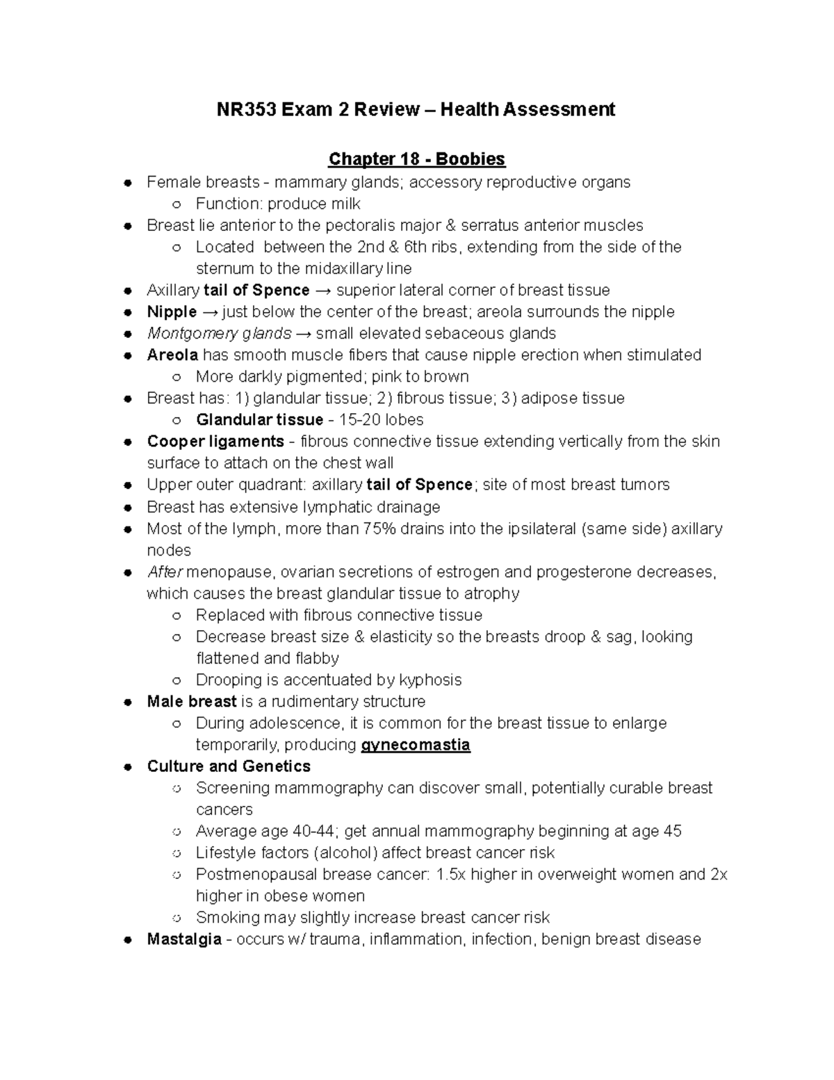 NR353 exam 2 review Health Assessment NR353 Exam 2 Review Health