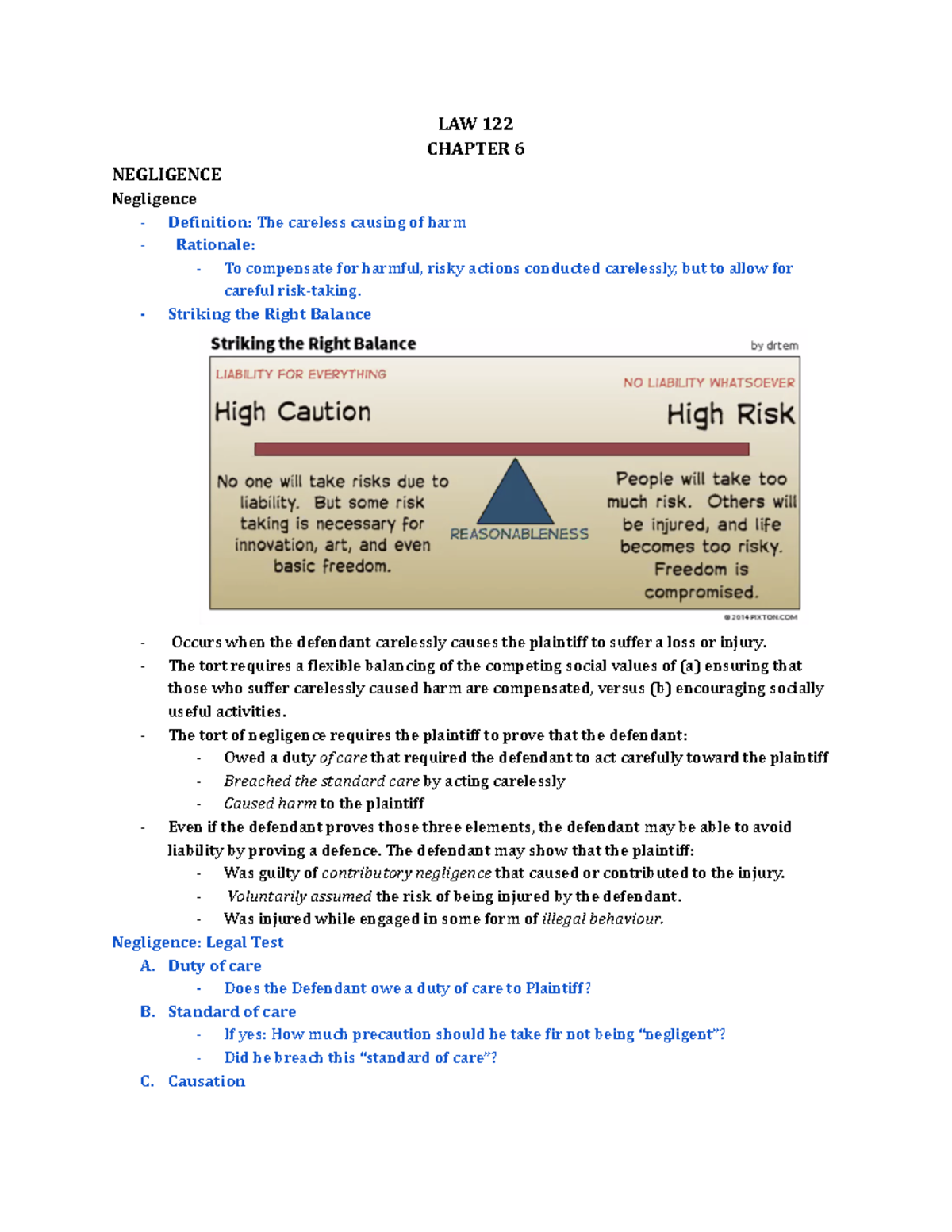LAW 122 - Chapter 6 for Dr. Rotman - LAW 122 CHAPTER 6 NEGLIGENCE ...