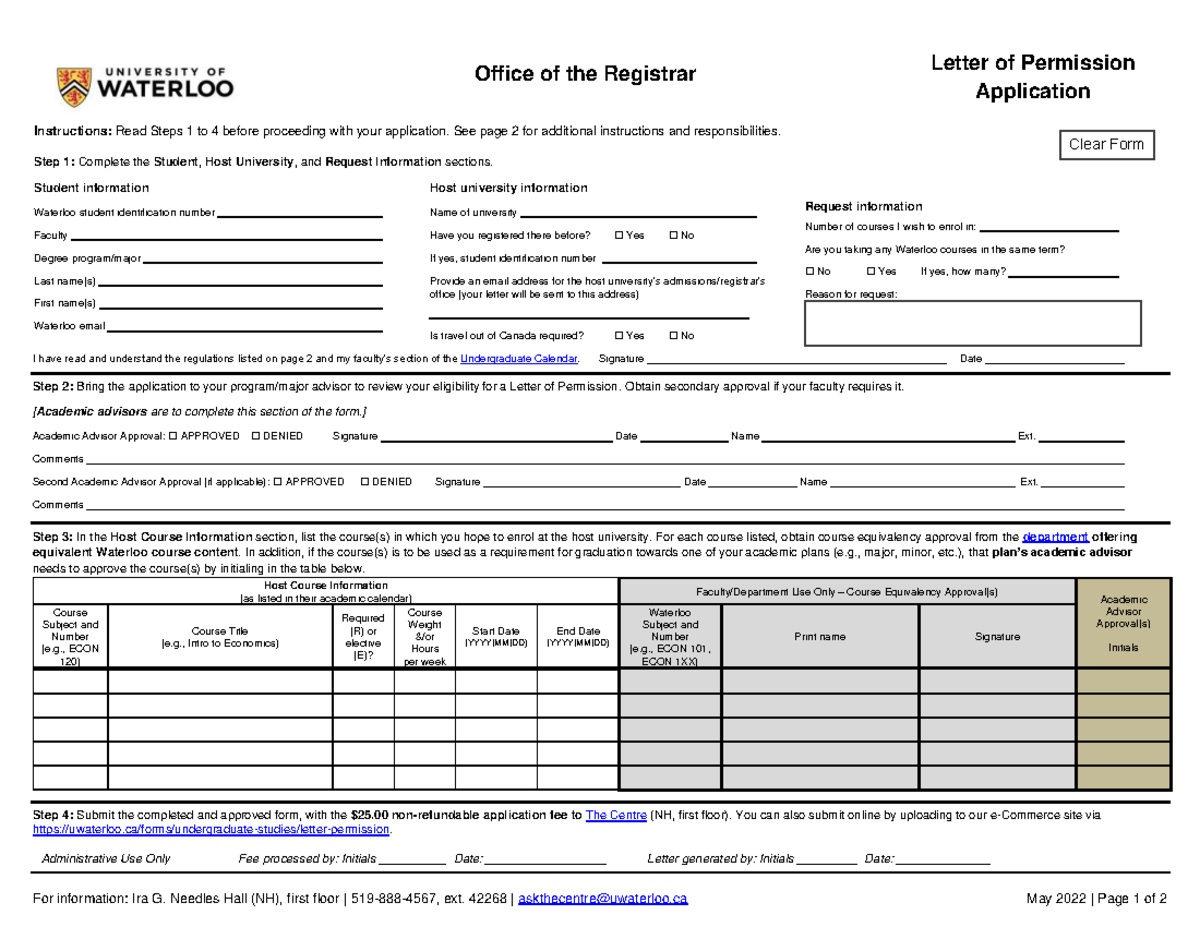 Letterofpermission For information Ira G. Needles Hall (NH), first