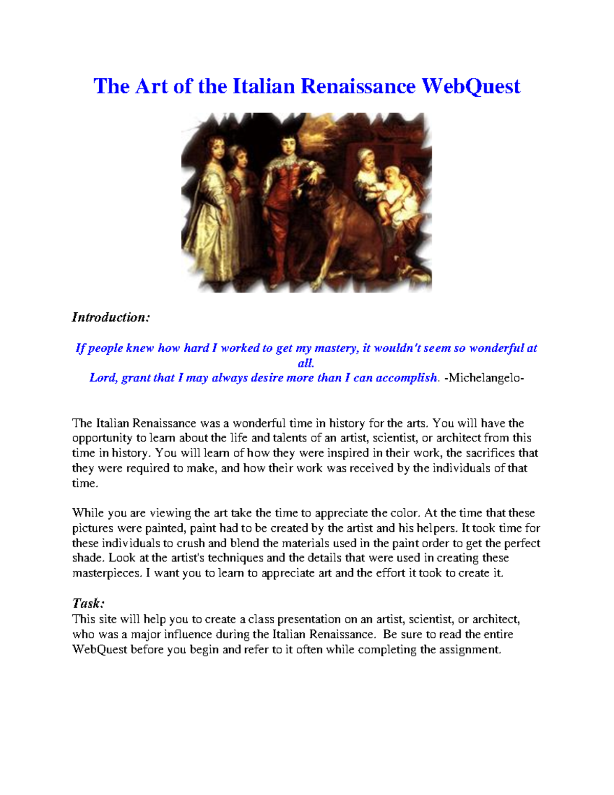 The Art of the Italian Renaissance Web Quest - The Art of the Italian ...