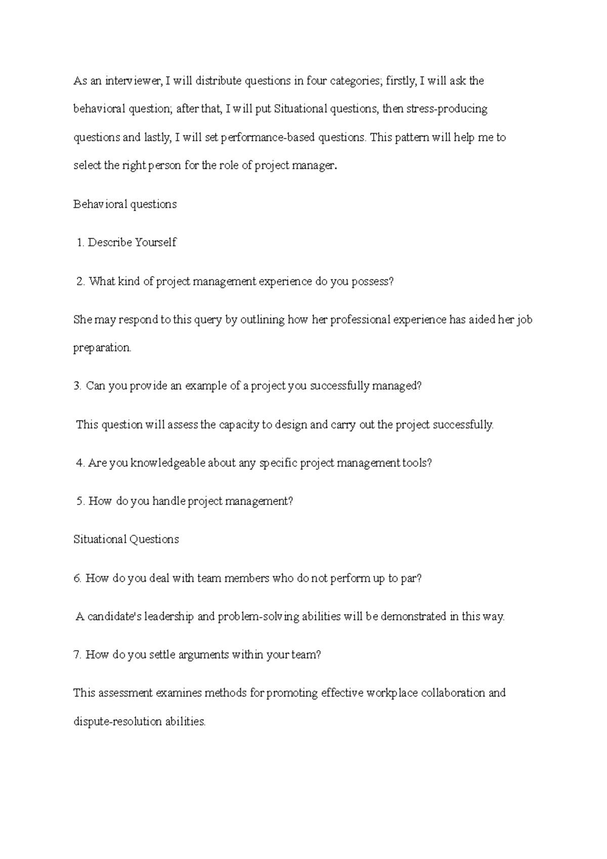 HRMT Discussion 7 - As an interviewer, I will distribute questions in ...