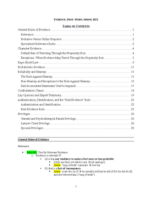 Evidence Harvard Brewer Fall2005 - Another Law School Course Outline ...