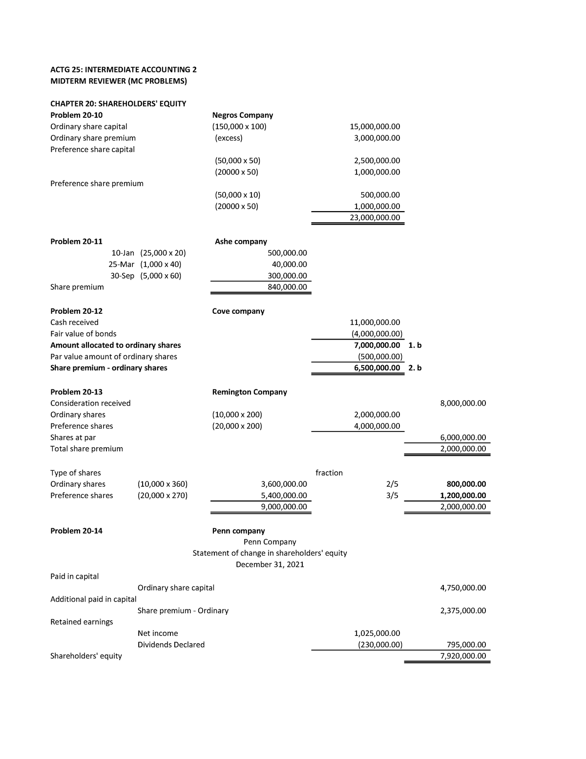 CHap 20-23 IA2 MCP - Answer key for Intermediate Accounting 2 chapters ...