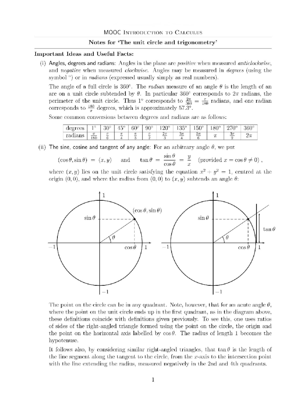 The unit circle and trigonometry - Studocu