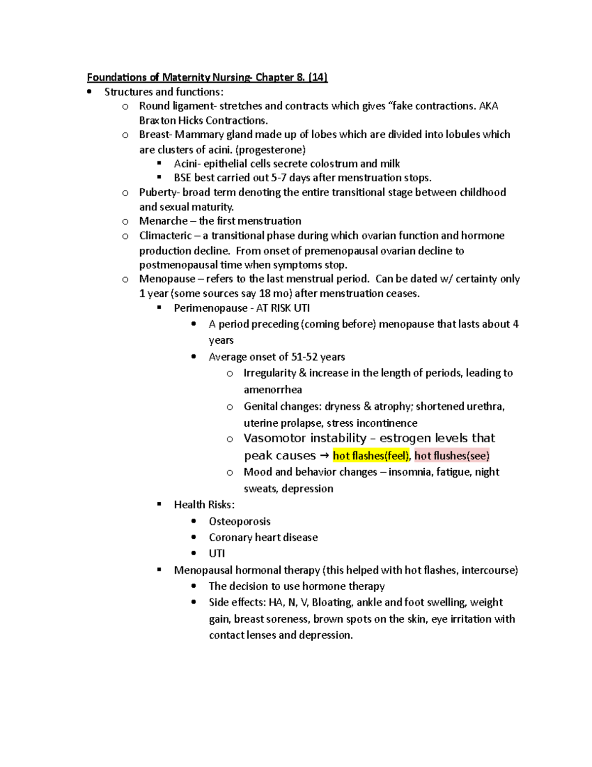 Exam 1 Study guide copy - Exam review - Foundations of Maternity ...