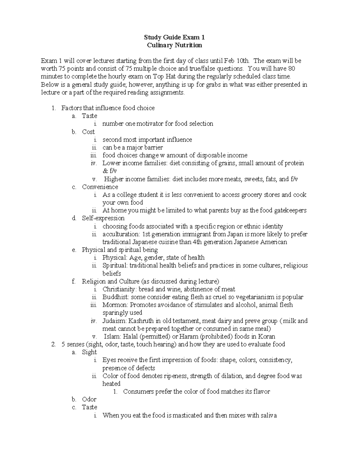 Study Guide Exam 1 - The exam will be worth 75 points and consist of 75 ...
