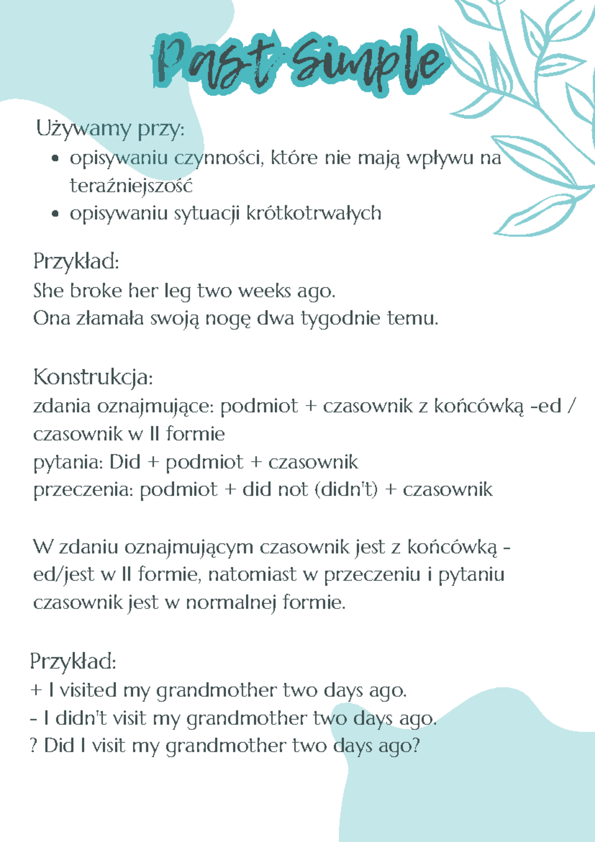 Past Simple-3 - notataka - Past SimplePast Simple Używamy przy ...