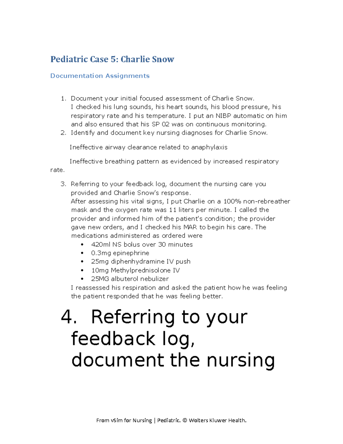 Ped Case 05 Charlie Snow v Sim2 DA - Pediatric Case 5: Charlie Snow ...