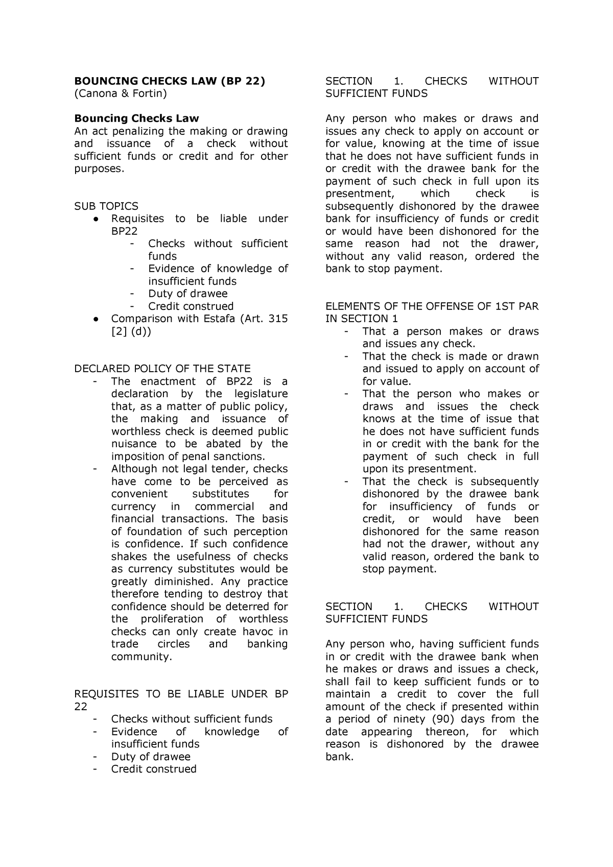 BP22-GPL (midterm Coverage) - BOUNCING CHECKS LAW (BP 22) (Canona ...