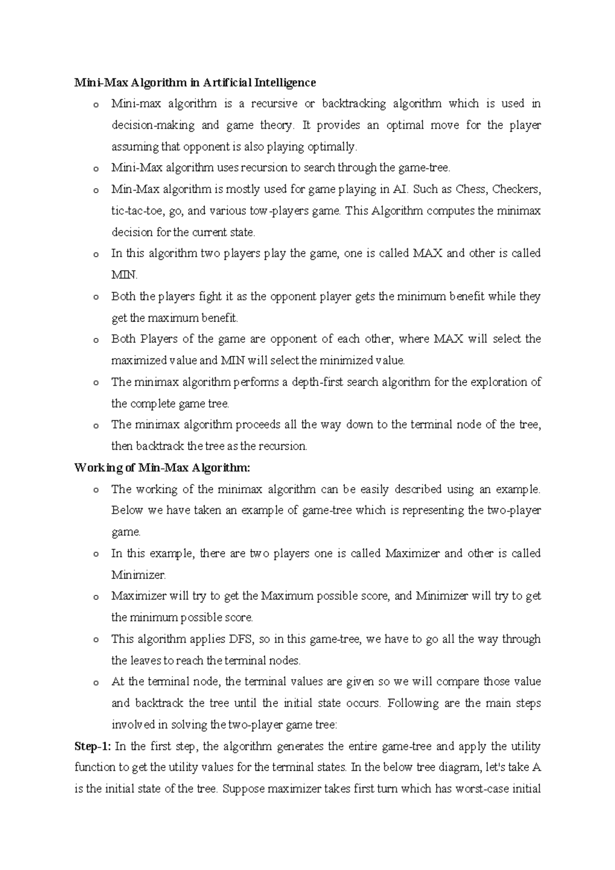 3 - Data Warehousing 1.2 - Mini-Max Algorithm in Artificial ...
