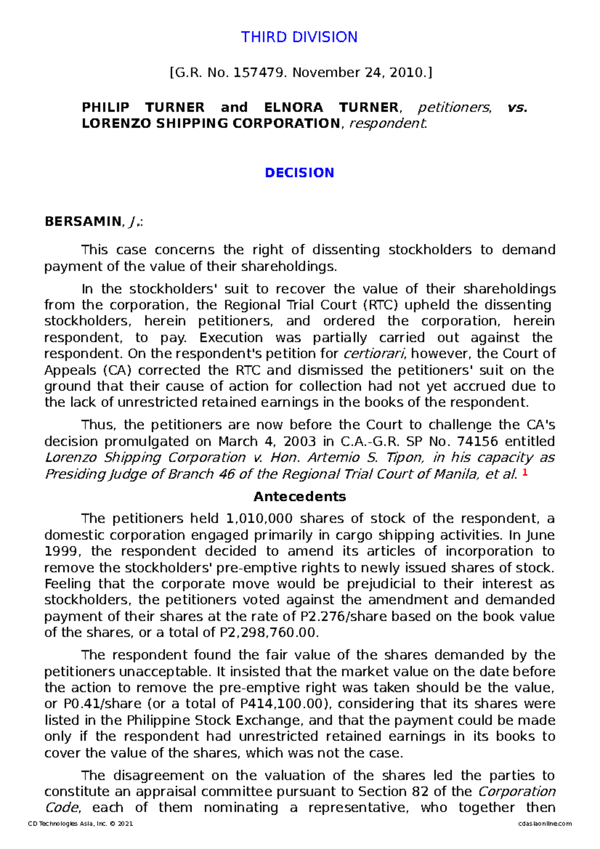 1656802010Turner v Case THIRD DIVISION [G. No. 157479. November 24, 2010.] PHILIP TURNER