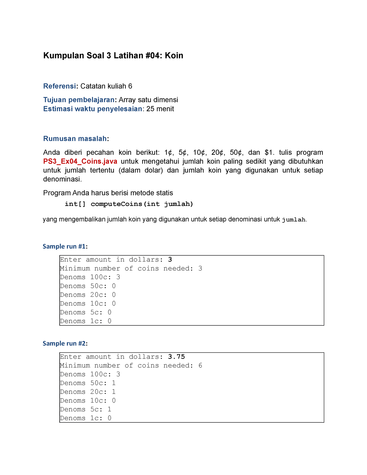 Soal 3 Latihan #04 Koin - Java Programming - Kumpulan Soal 3 Latihan ...